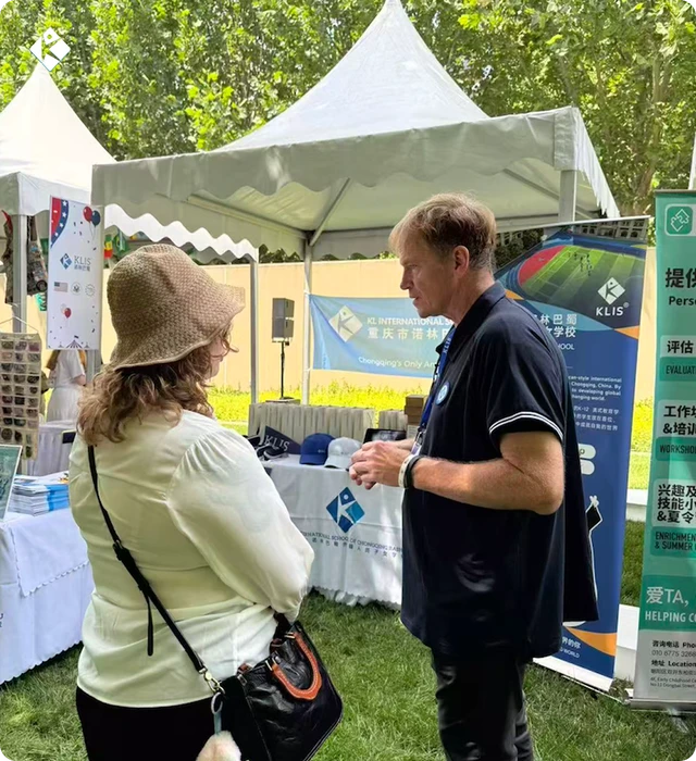 KLIS admissions team in one-on-one conversations with American expat families at the U.S. Embassy fair