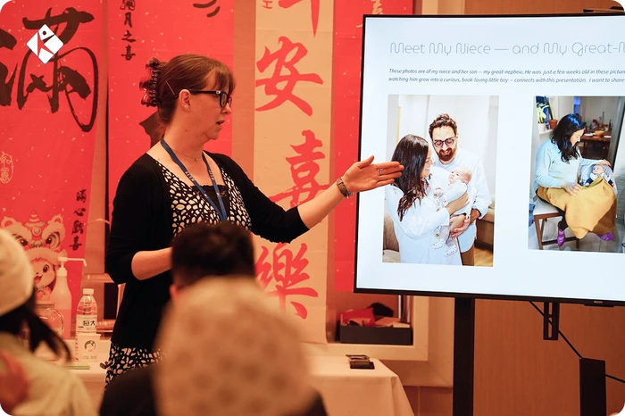 KLIS educator giving a parenting lecture to new parents at Chongqing YouYou Children's Hospital
