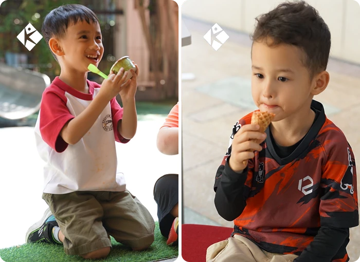 KLIS students enjoying a sweet Italian gelato surprise from the mobile gelato cart on Gratitude & Ice Cream Day